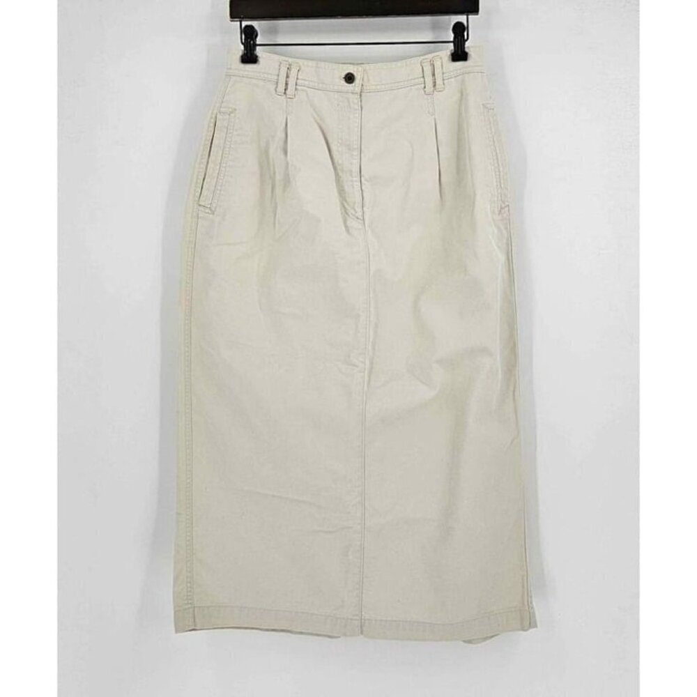 St John's Bay Y2K Womens Biege Cotton Midi Skirt Belt Loops Back Split Sz 12